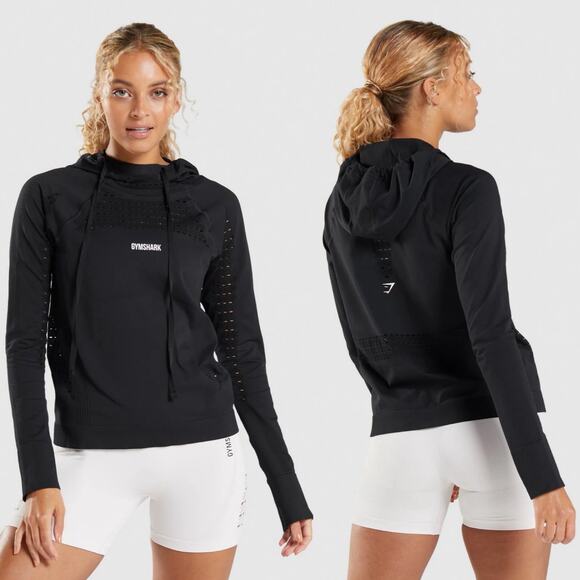 Gymshark Women's‎ Black Long Sleeve Energy Seamless Hoodie Size Medium - Picture 2 of 12